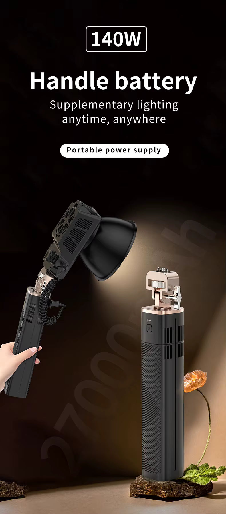 MAMEN 140W Battery Power Indicator Photography Fill Light Grip Handle