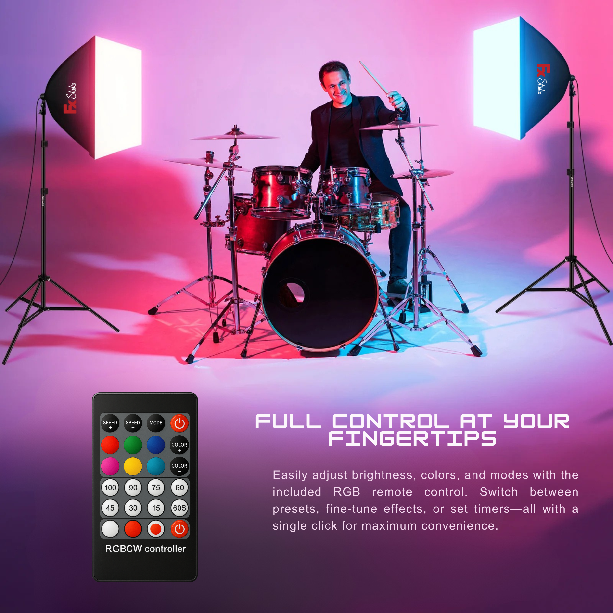 FX Studio 50×70cm Softbox Lighting Kit - RGB with Remote