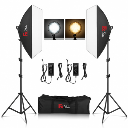 FX Studio 50×70cm Softbox Lighting Kit – 90W Bi-Color with Remote & LCD Screen