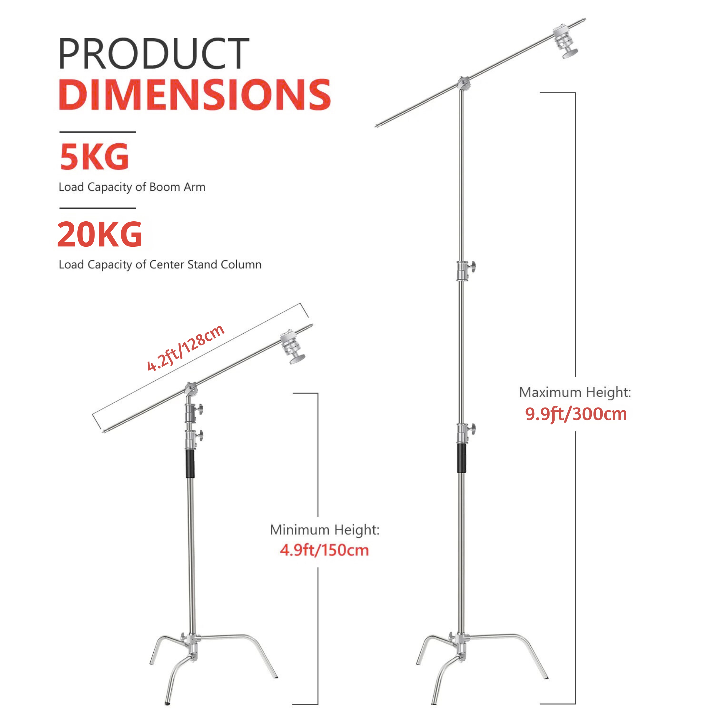 FX Studio 3M Stainless Steel C-Stand with Boom Arm