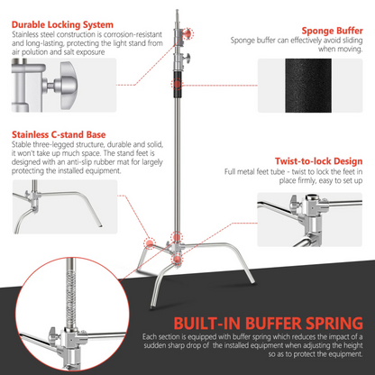 FX Studio 3M Stainless Steel C-Stand with Boom Arm